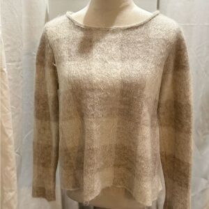 Eileen Fisher Cream and Brown Plaid Sweater Italian yarn